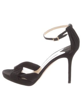 Jimmy Choo Black Knotted Ankle-Strap Stiletto Sandals